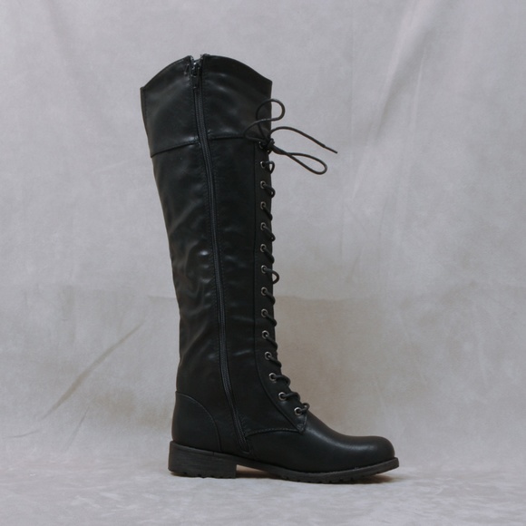 FINAL SALE Black Lace up knee high boots Lug-30Hi - Picture 3 of 4